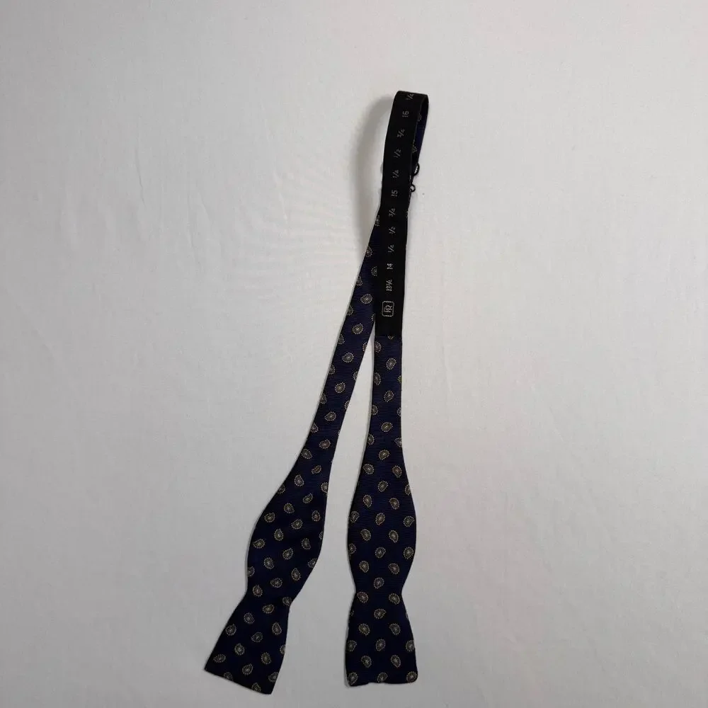FR Men’s Paisley Bow Tie Navy Gold Adjustable Preppy Classic Timeless EUC